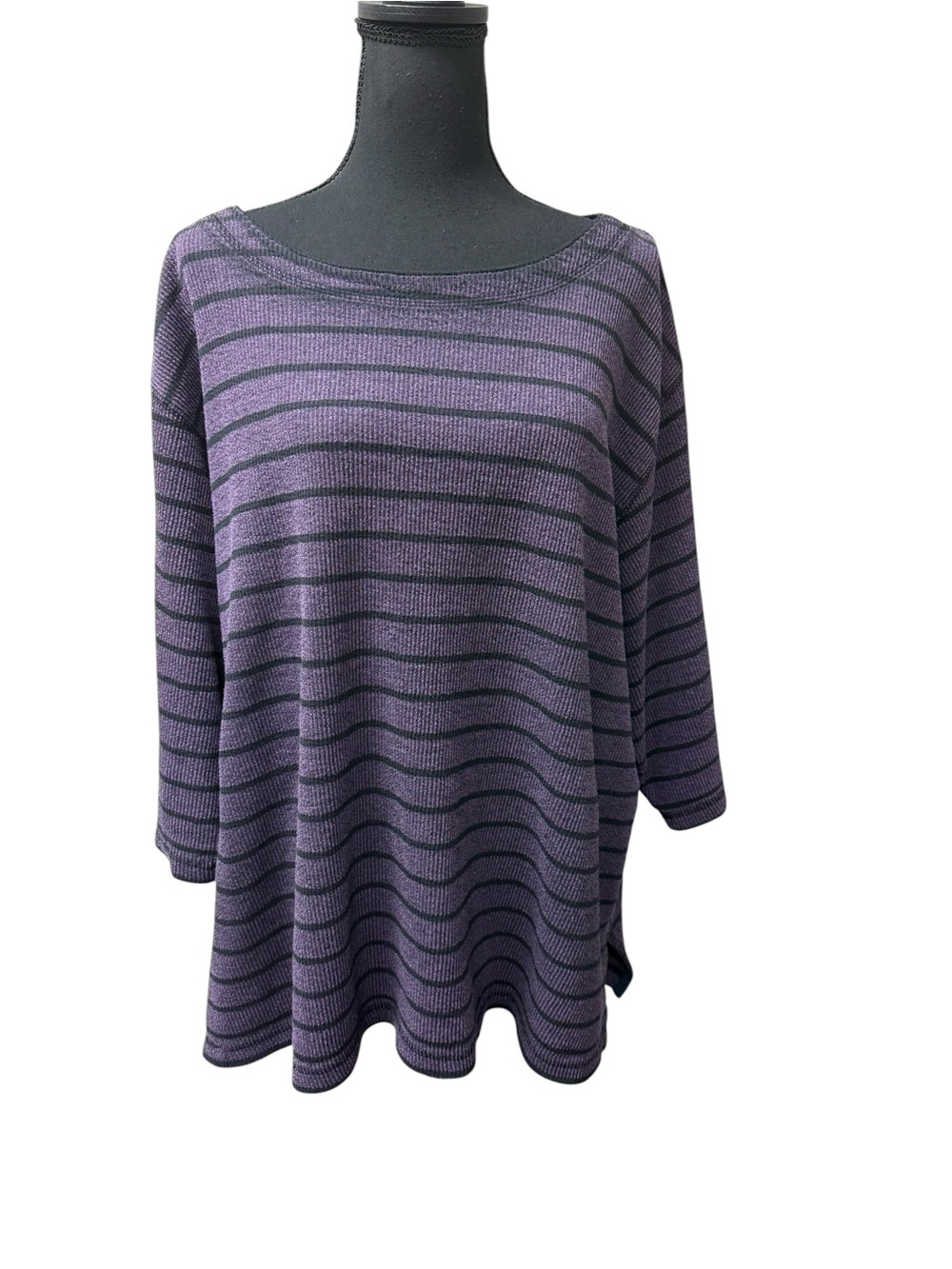 Bechamel Purple Black Striped Ribbed Tunic Sweater Top Plus 3X Soft Cozy
